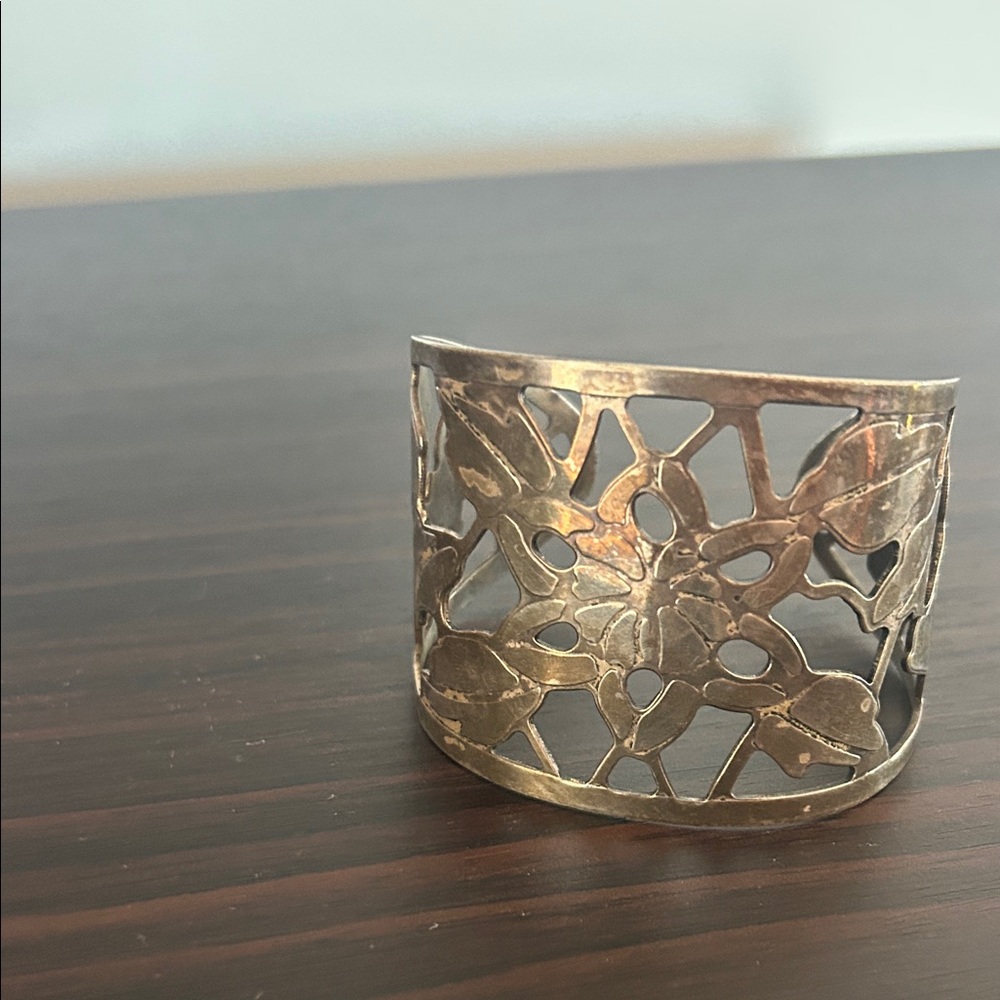 Silver Floral Cutout Cuff Bracelet - Picture 11 of 11